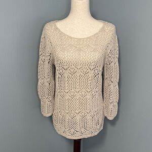 Coldwater Creek Women’s Beige Open-Knit 3/4 Sleeve Sweater Sz M (10-12)